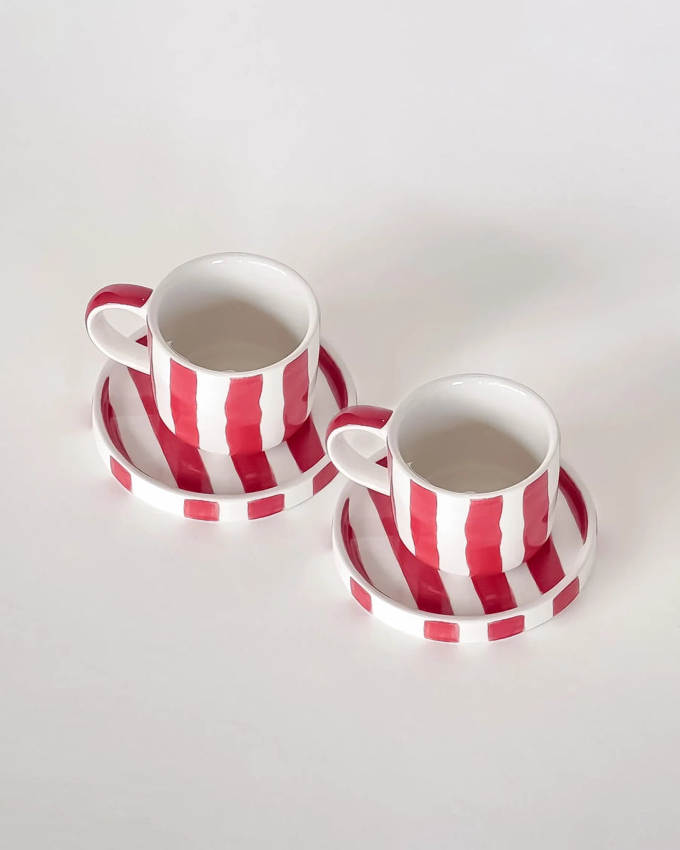 Magazin Minori - STRIPES Espressotasse mit Untersetzer • tramonto red - ROSA ECK Concept Store