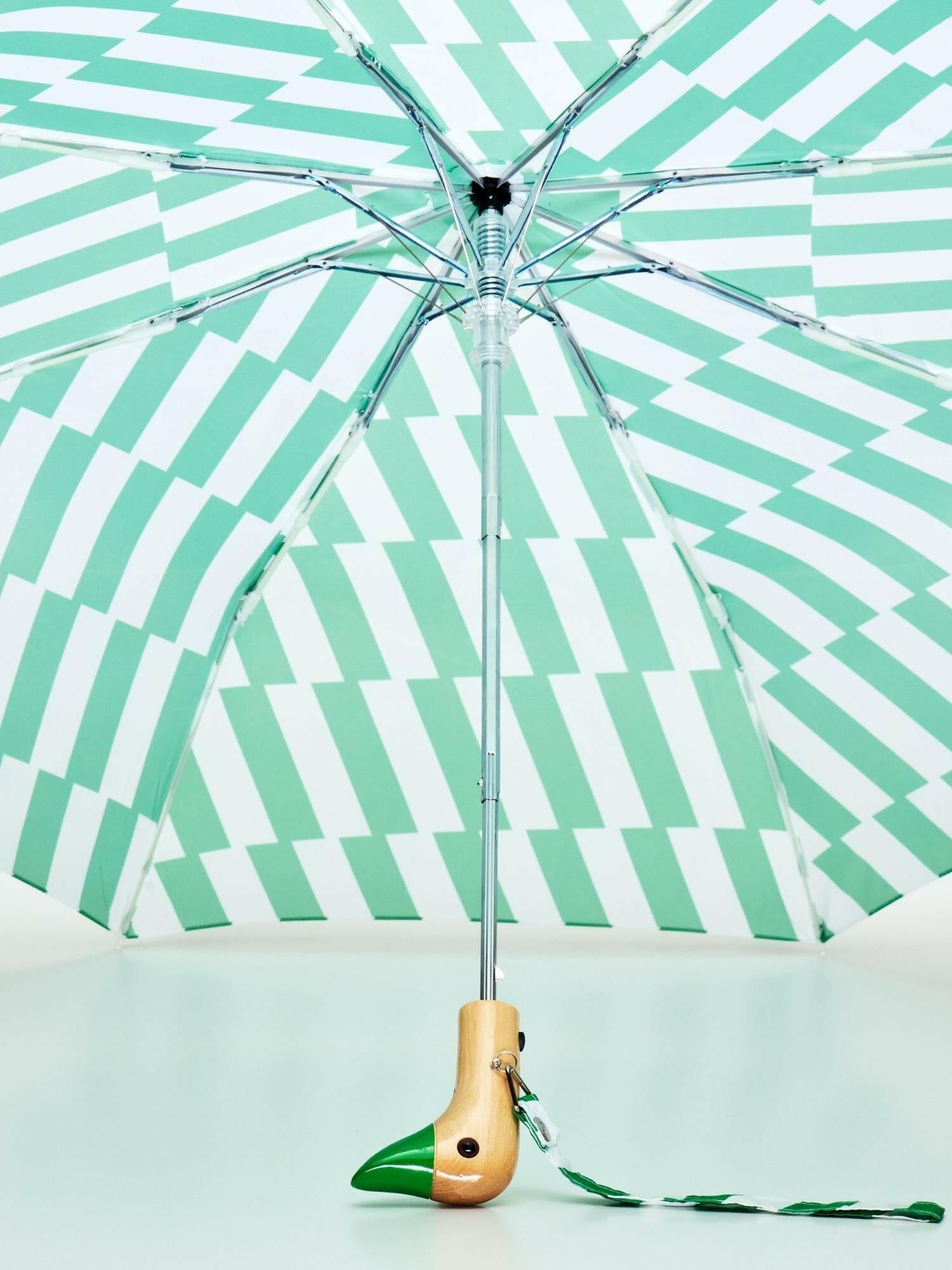 Original Duckhead - Regenschirm mit Entenkopf | Kelly Bars - ROSA ECK - Grün, Streifen, Umweltfreundlich