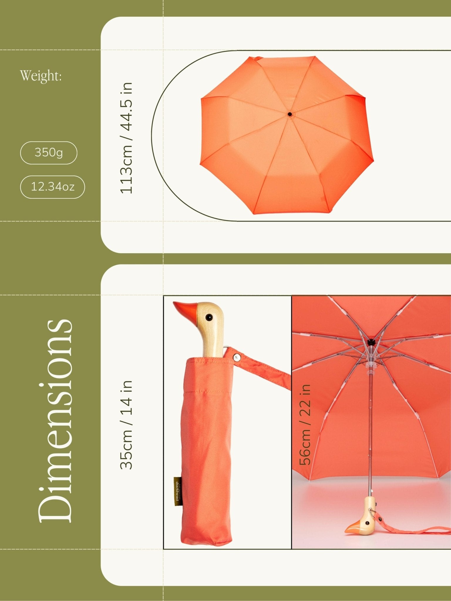 Original Duckhead - Regenschirm mit Entenkopf | Peach - ROSA ECK - Orange, Umweltfreundlich,