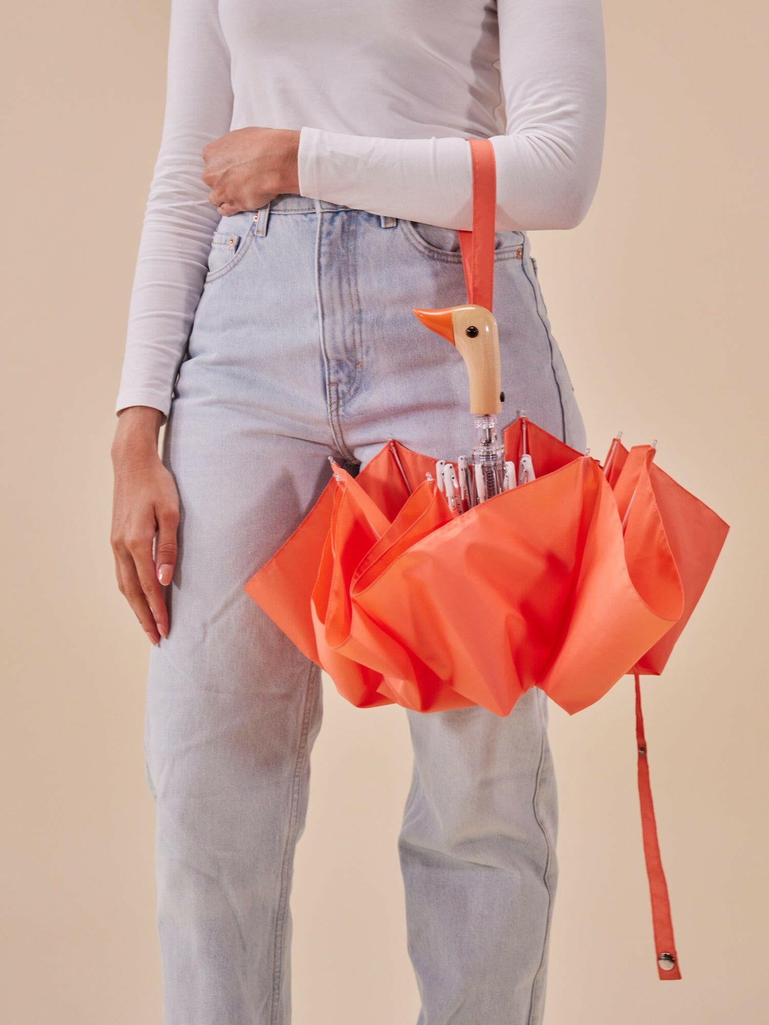 Original Duckhead - Regenschirm mit Entenkopf | Peach - ROSA ECK - Orange, Umweltfreundlich,