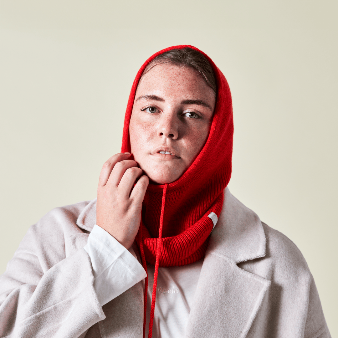 popeia - Balaclava aus Merinowolle | Popeia Rot - ROSA ECK - haube, Rot,