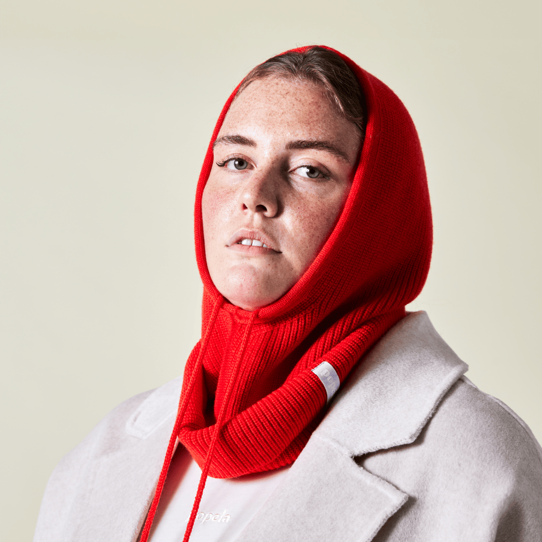 popeia - Balaclava aus Merinowolle | Popeia Rot - ROSA ECK - haube, Rot,
