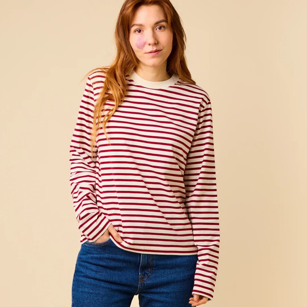 popeia - Langarmshirt Gestreift aus Bio - Baumwolle | Bordeaux/Off - White - Langarmshirt - ROSA ECK Concept Store