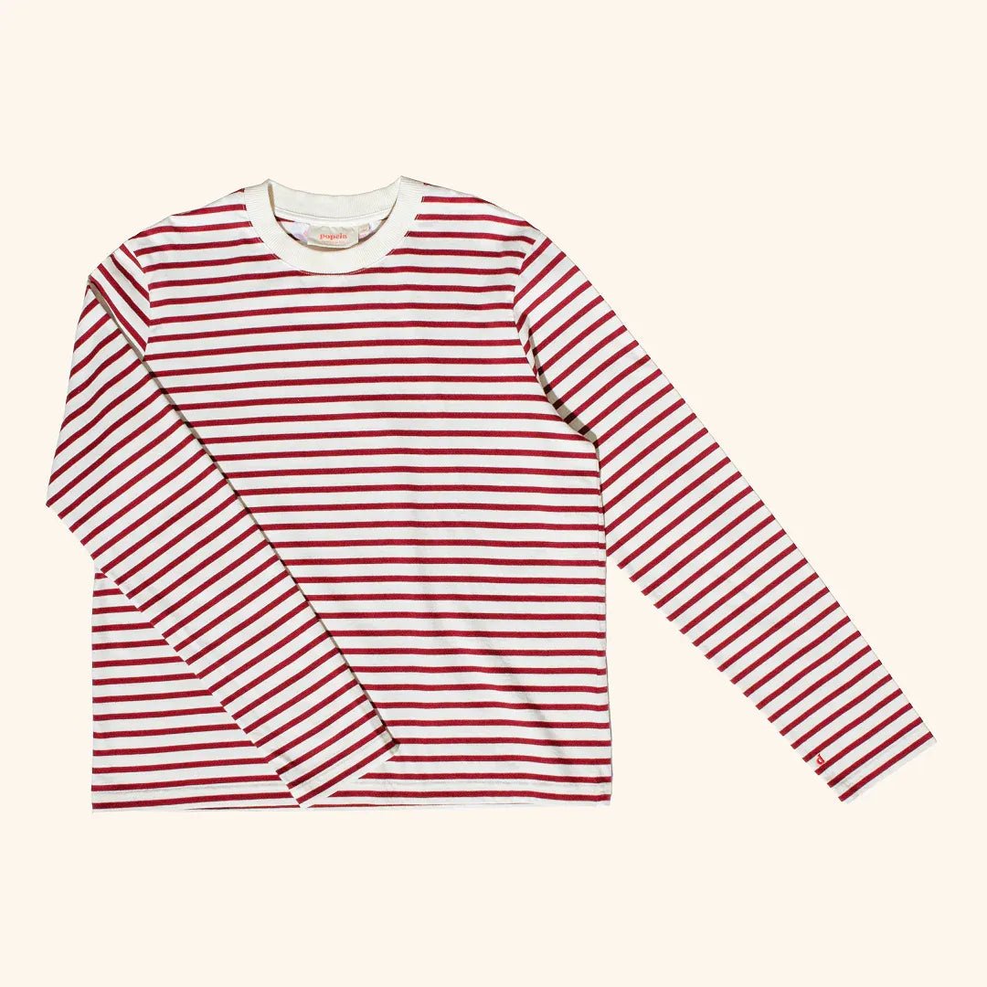 popeia - Langarmshirt Gestreift aus Bio - Baumwolle | Bordeaux/Off - White - Langarmshirt - ROSA ECK Concept Store