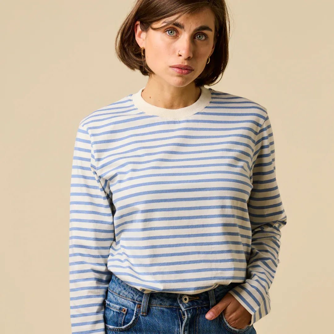 popeia - Langarmshirt Gestreift aus Bio - Baumwolle | Eisblau/Off - White - Langarmshirt - ROSA ECK Concept Store