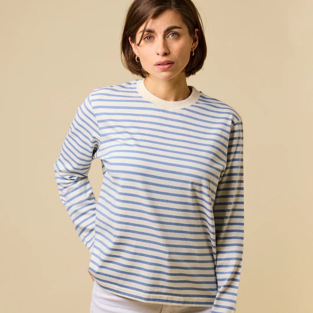 popeia - Langarmshirt Gestreift aus Bio - Baumwolle | Eisblau/Off - White - Langarmshirt - ROSA ECK Concept Store