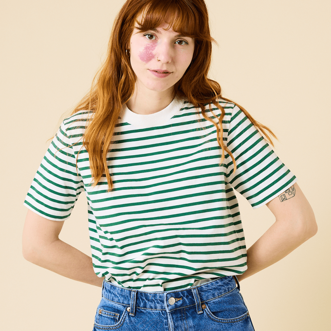 popeia - Langarmshirt Gestreift aus Bio - Baumwolle | Grün/Weiß - ROSA ECK - Grün, Streifen,