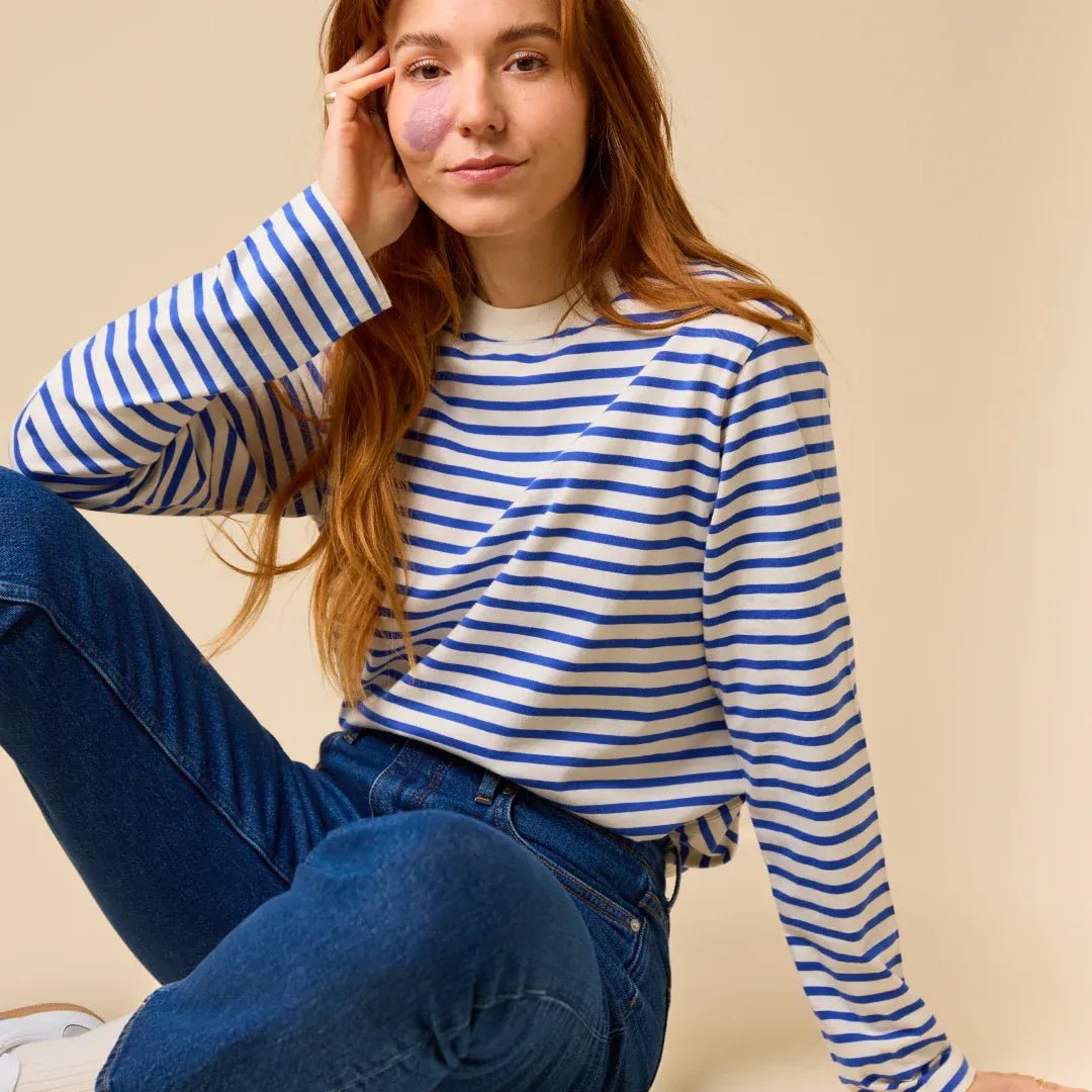 popeia - Langarmshirt Gestreift aus Bio - Baumwolle | Königsblau/Off - White - Langarmshirt - ROSA ECK Concept Store