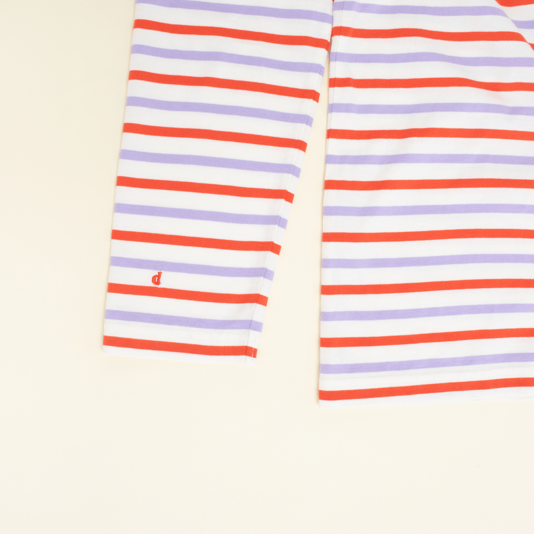 popeia - Langarmshirt Gestreift aus Bio - Baumwolle | Lila/Rot/Weiß - ROSA ECK - Lila, Rot, Streifen