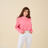 popeia - Langarmshirt Gestreift aus Bio - Baumwolle | Pink/Rot - ROSA ECK - Pink, Rot, Streifen