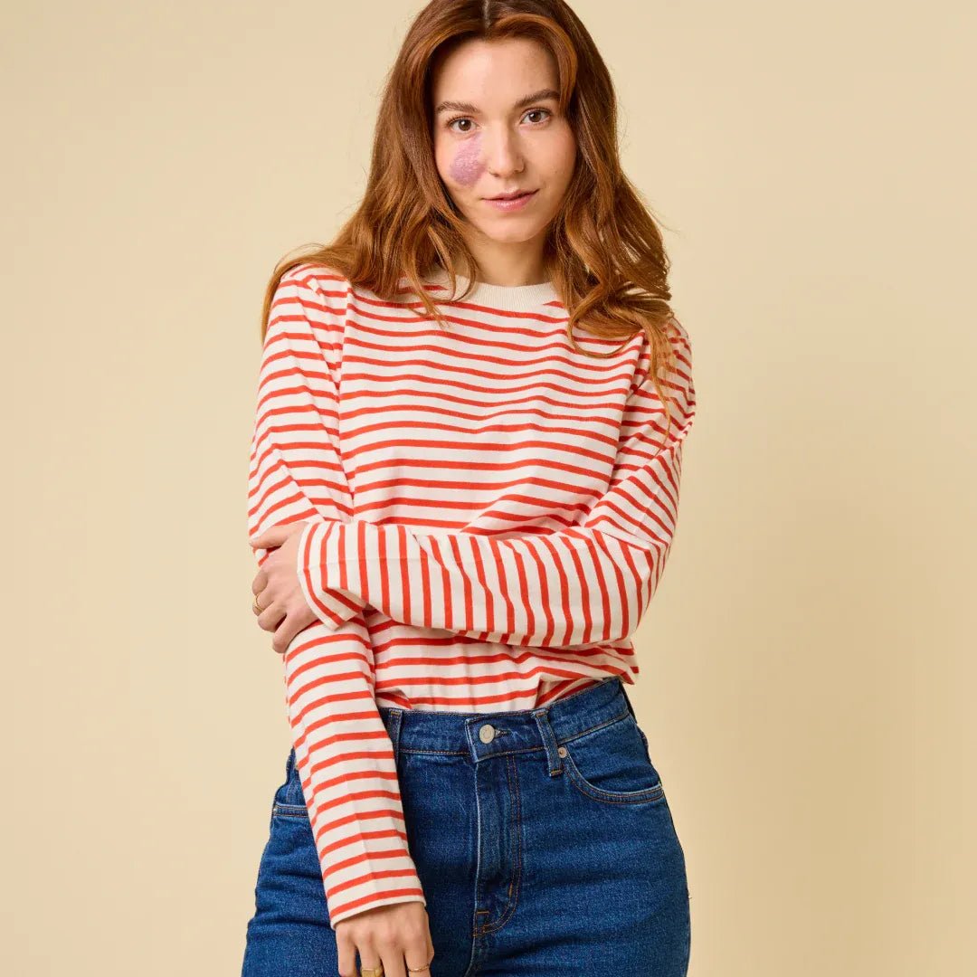 popeia - Langarmshirt Gestreift aus Bio - Baumwolle | Popeia Rot/Off - White - Langarmshirt - ROSA ECK Concept Store