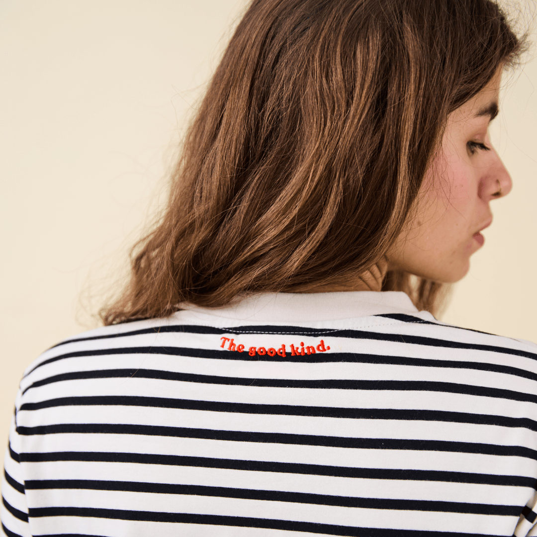 popeia - Langarmshirt Gestreift aus Bio - Baumwolle | Schwarz/Weiß - ROSA ECK - Schwarz, Streifen,