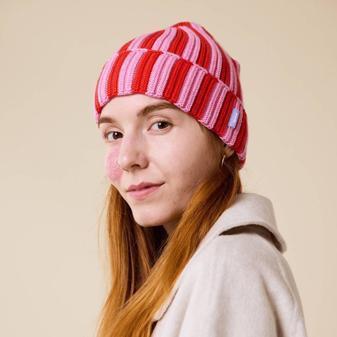 popeia - Special Beanie aus Merinowolle | Pink/Rot - ROSA ECK - , ,