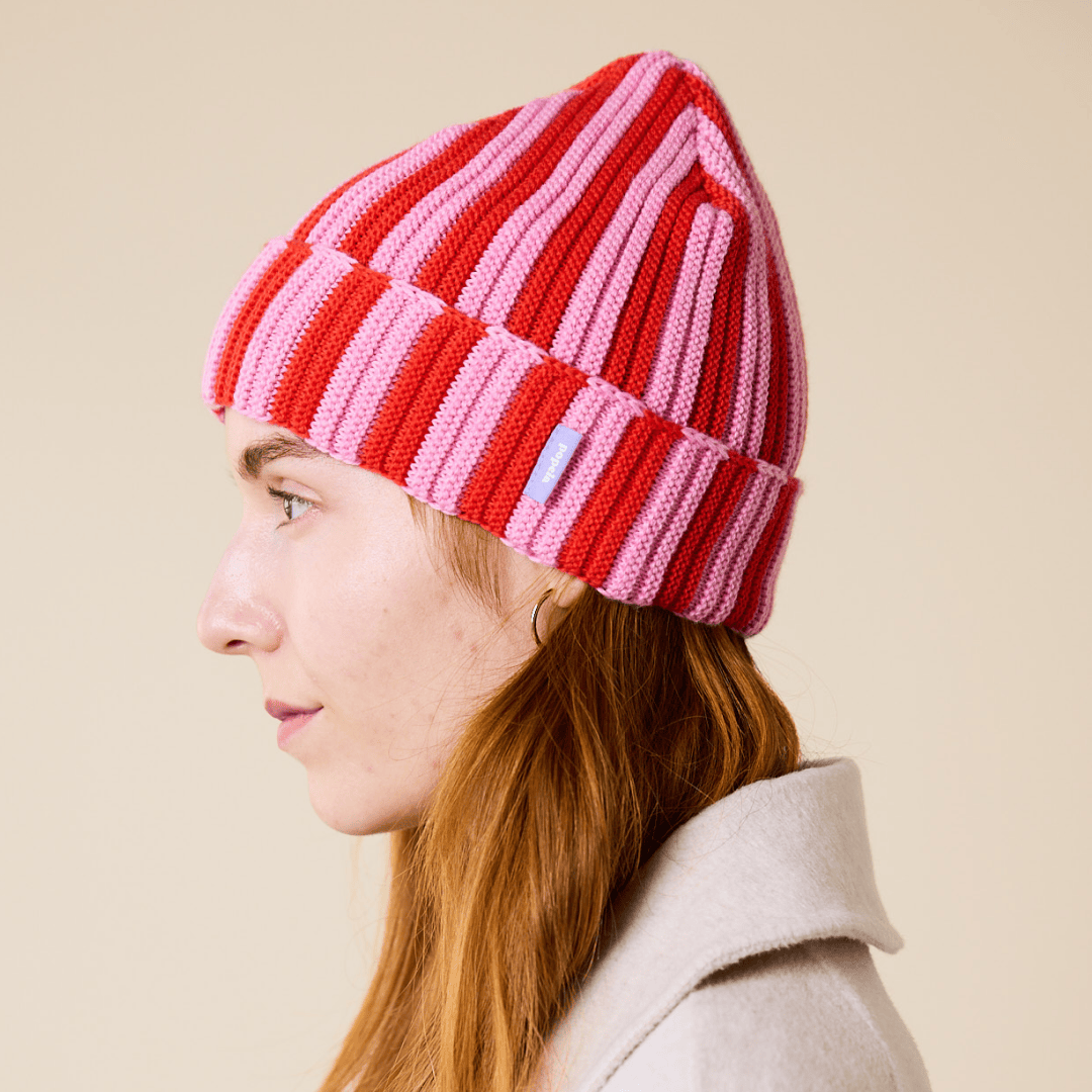 popeia - Special Beanie aus Merinowolle | Pink/Rot - ROSA ECK - , ,
