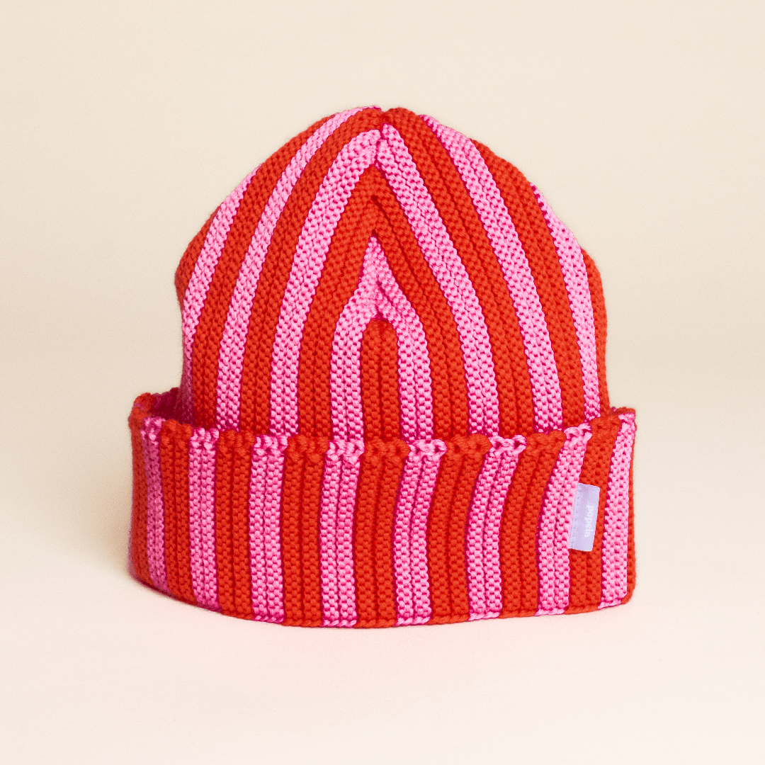 popeia - Special Beanie aus Merinowolle | Pink/Rot - ROSA ECK - , ,