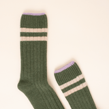 popeia - Stricksocken aus Wolle | Grün mit Streifen - ROSA ECK - , ,