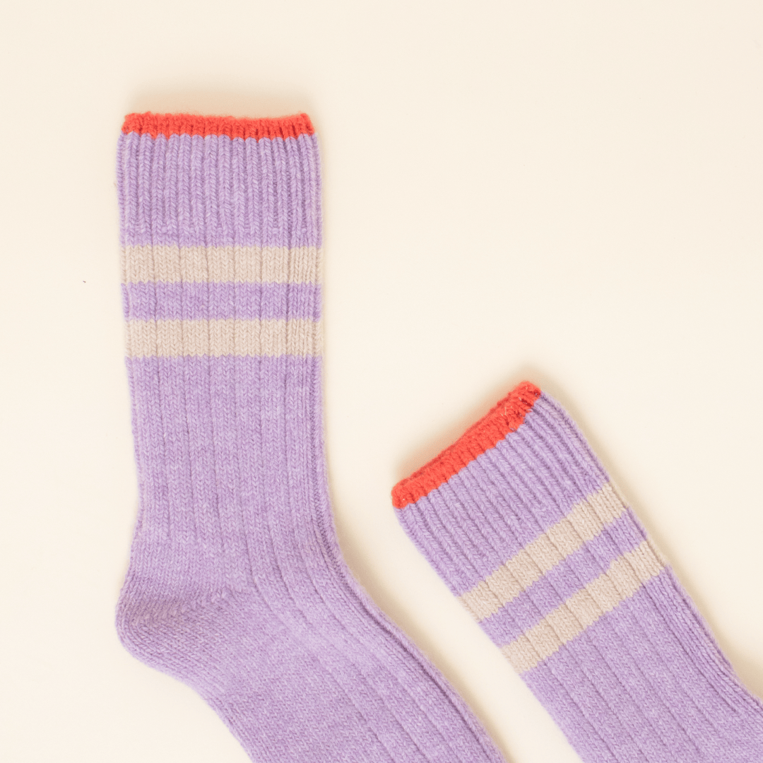 popeia - Stricksocken aus Wolle | Lila mit Streifen - ROSA ECK - , ,
