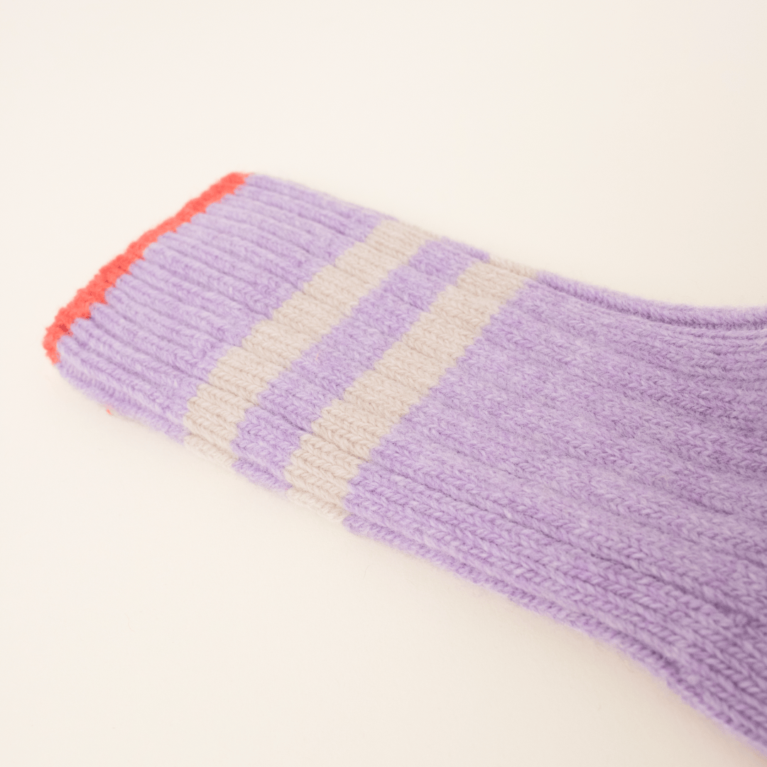 popeia - Stricksocken aus Wolle | Lila mit Streifen - ROSA ECK - , ,