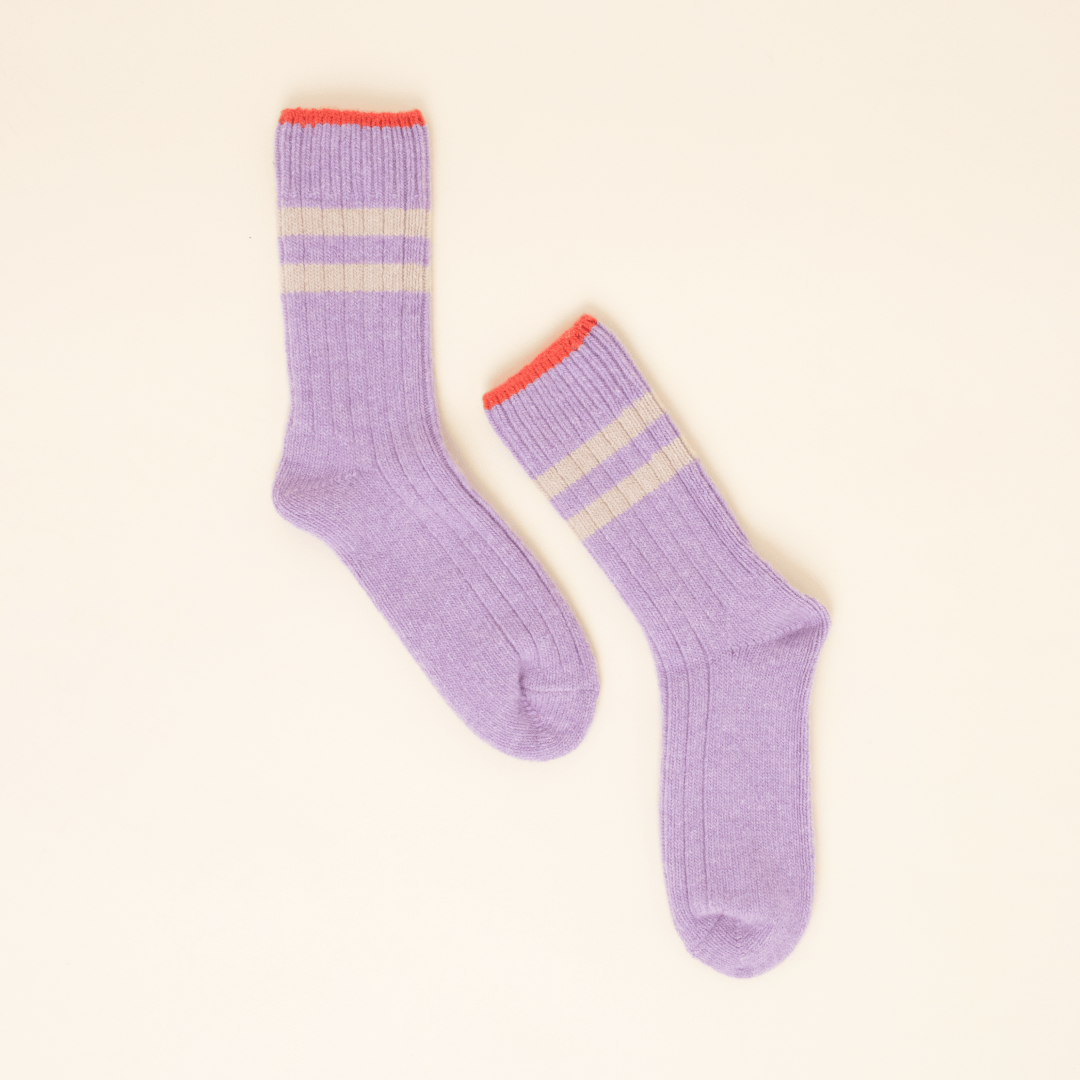 popeia - Stricksocken aus Wolle | Lila mit Streifen - ROSA ECK - , ,