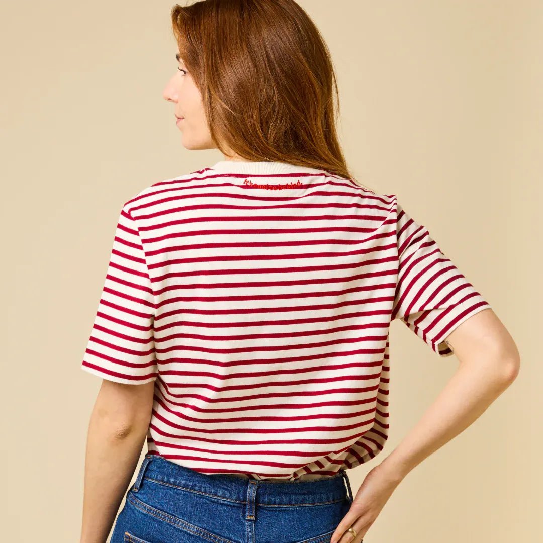 popeia - T-Shirt Gestreift aus Bio - Baumwolle | Bordeaux/Off - White - T-Shirt - ROSA ECK Concept Store