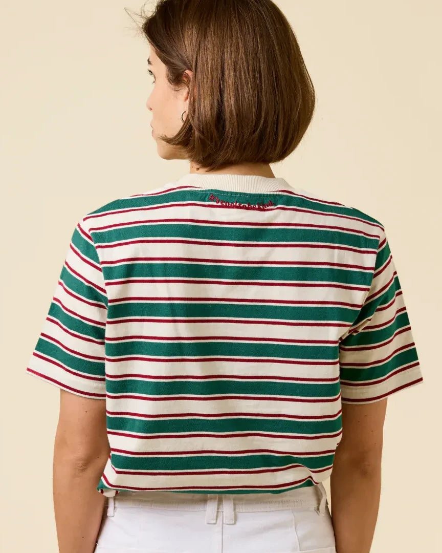 popeia - T-Shirt Gestreift aus Bio - Baumwolle • Dunkelgrün/Bordeaux - T-Shirt - ROSA ECK