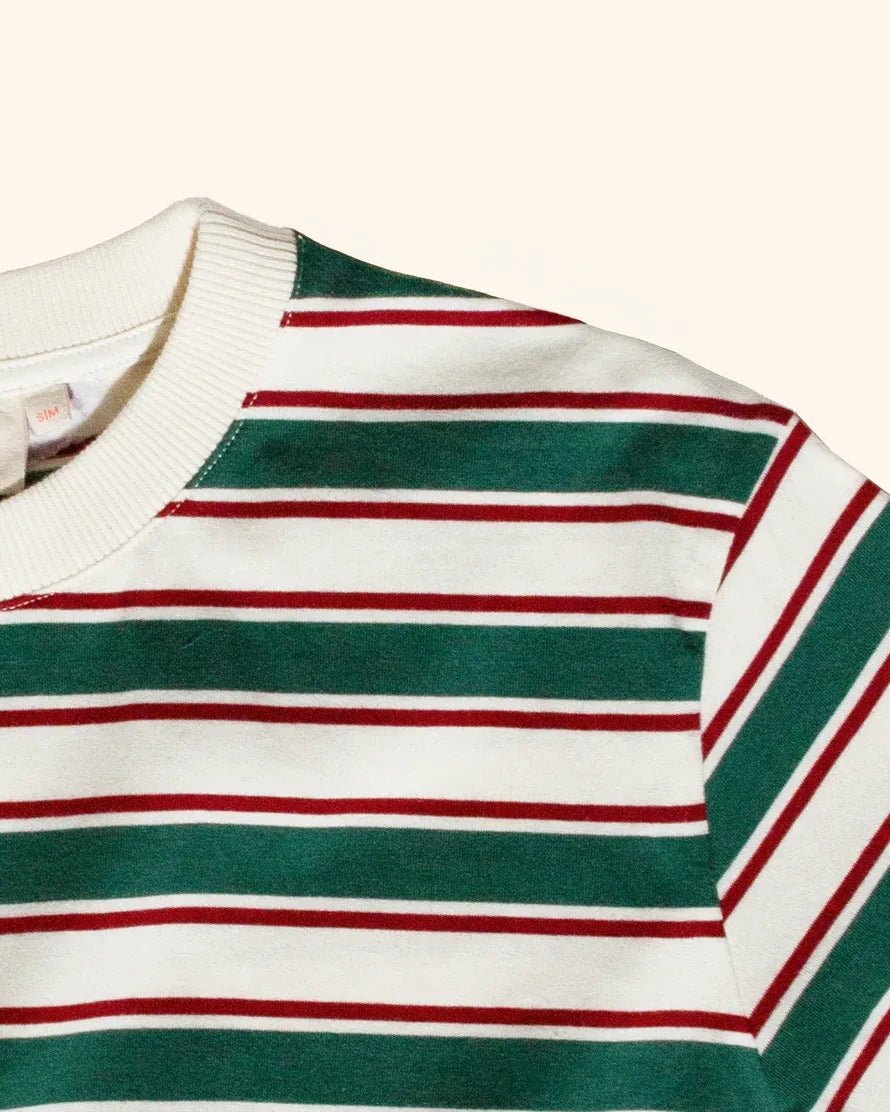 popeia - T-Shirt Gestreift aus Bio - Baumwolle • Dunkelgrün/Bordeaux - T-Shirt - ROSA ECK