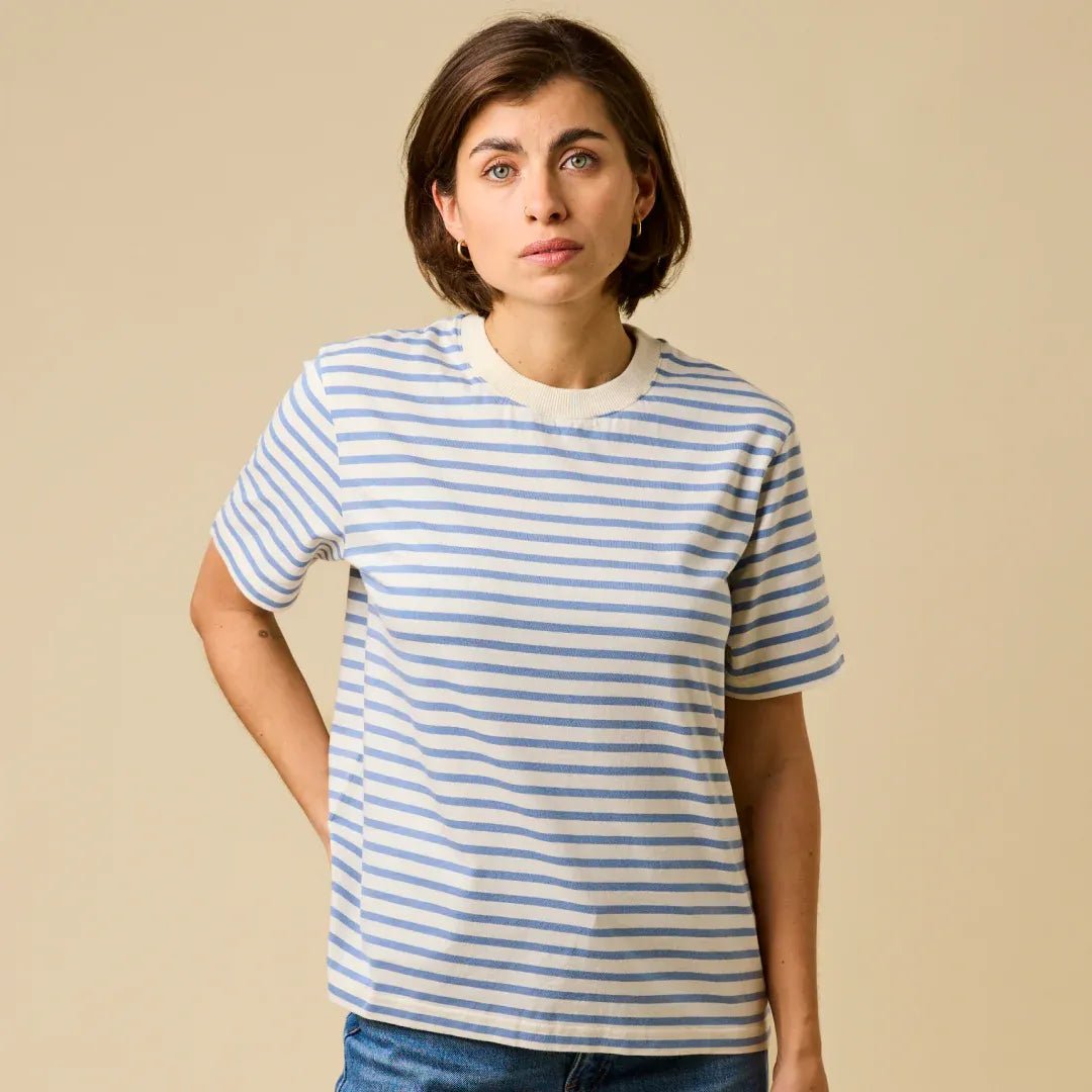 popeia - T-Shirt Gestreift aus Bio - Baumwolle | Eisblau/Off - White - T-Shirt - ROSA ECK Concept Store