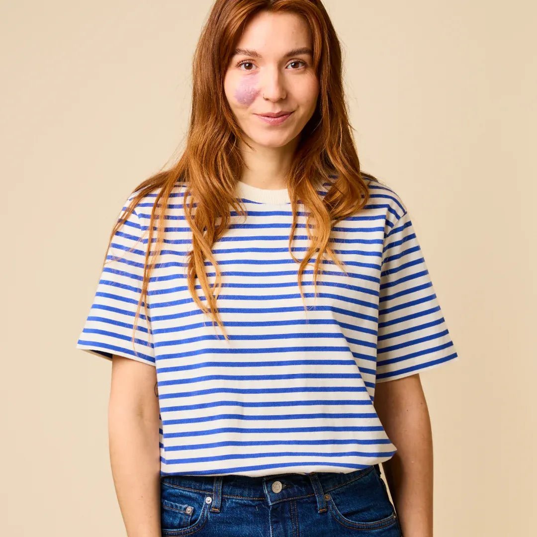 popeia - T-Shirt Gestreift aus Bio - Baumwolle | Königsblau/Off - White - T-Shirt - ROSA ECK Concept Store