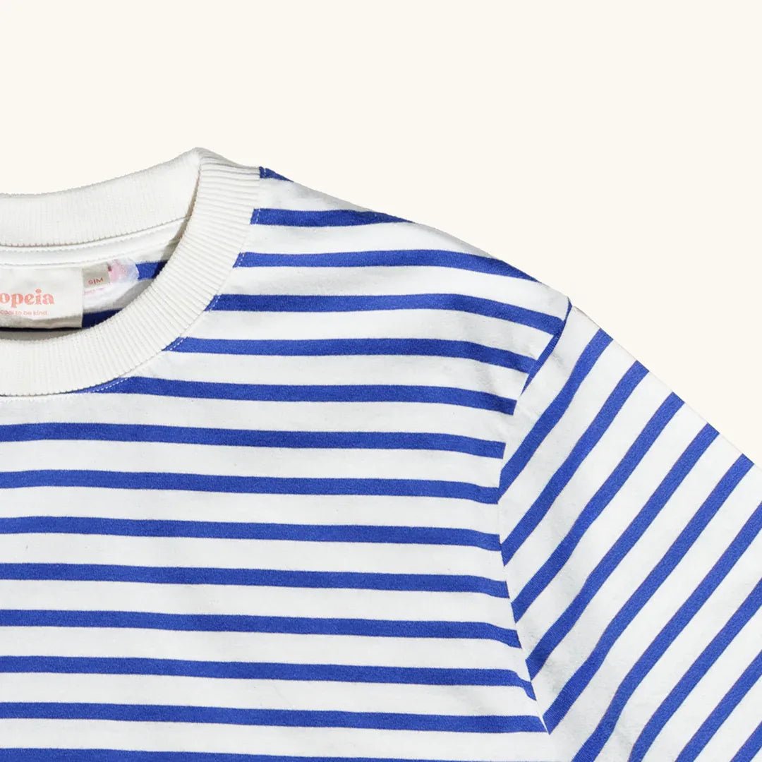 popeia - T-Shirt Gestreift aus Bio - Baumwolle | Königsblau/Off - White - T-Shirt - ROSA ECK Concept Store