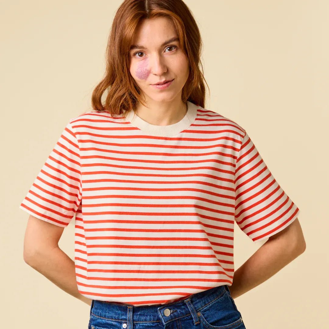 popeia - T-Shirt Gestreift aus Bio - Baumwolle | Popeia Rot/Off - White - T-Shirt - ROSA ECK Concept Store