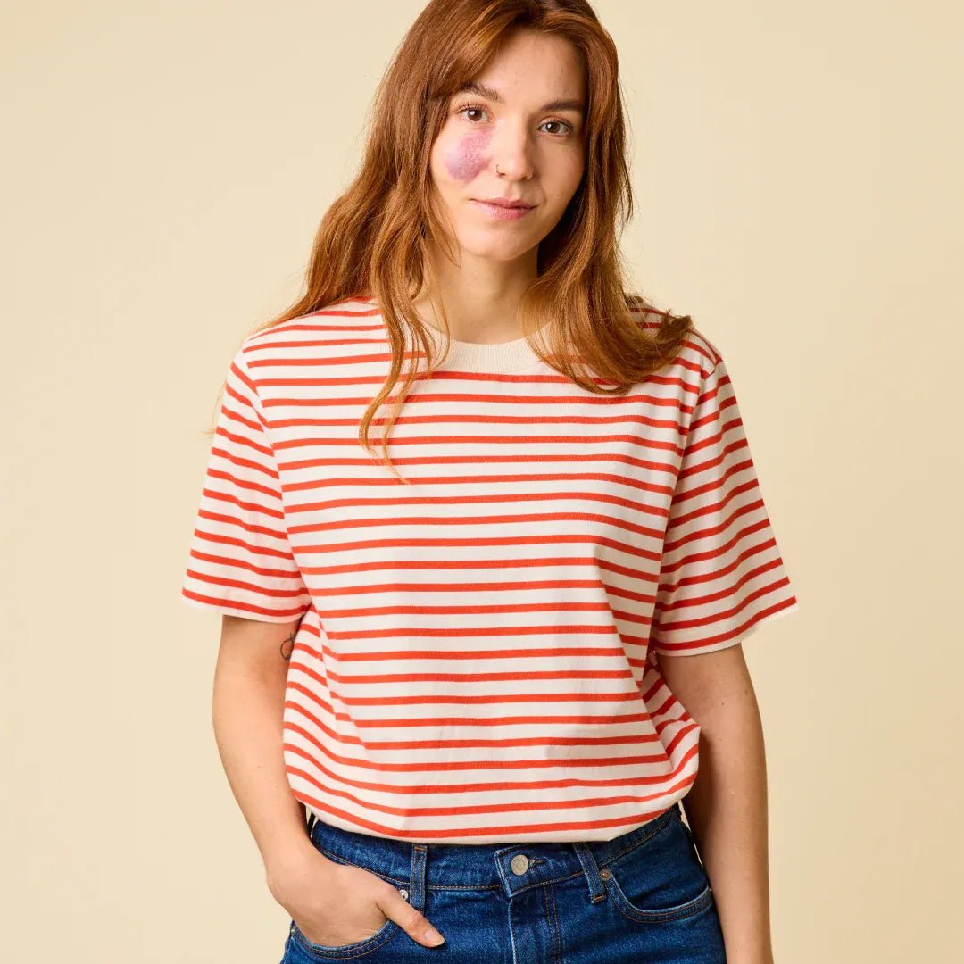 popeia - T-Shirt Gestreift aus Bio - Baumwolle | Popeia Rot/Off - White - T-Shirt - ROSA ECK Concept Store