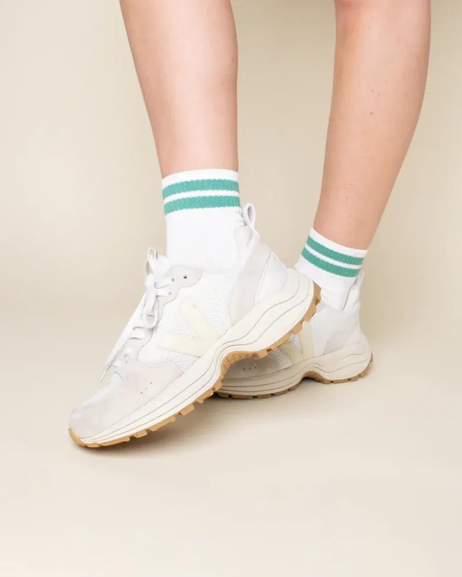 popeia - THE TENNIS Ankle Socken aus Bio - Baumwolle • Grüne Streifen - Socken - ROSA ECK Concept Store