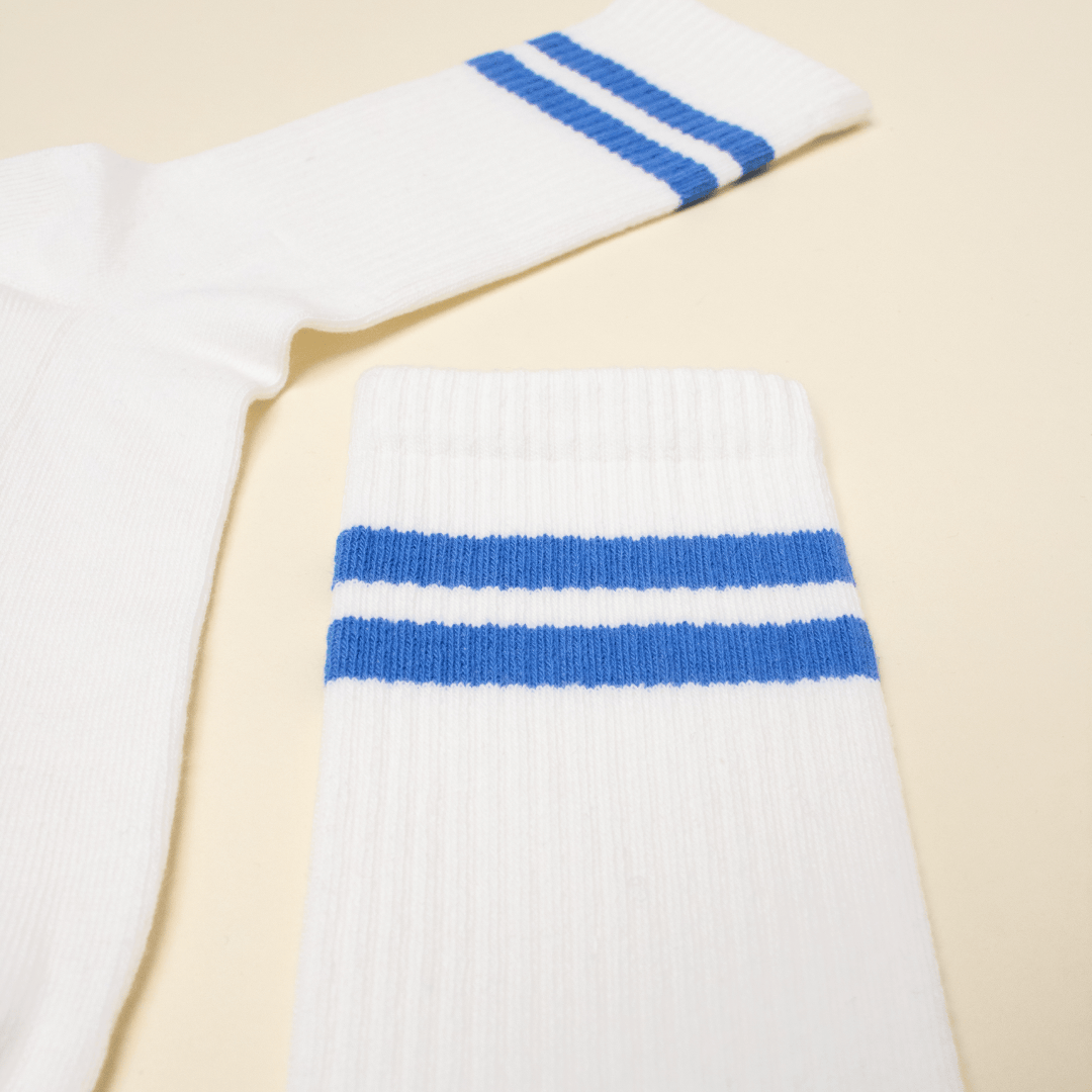 popeia - THE TENNIS Socken aus Bio - Baumwolle | Blaue Streifen - ROSA ECK - , ,