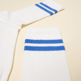popeia - THE TENNIS Socken aus Bio - Baumwolle | Blaue Streifen - ROSA ECK - , ,