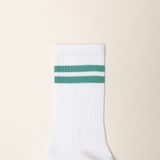 popeia - THE TENNIS Socken aus Bio - Baumwolle | Grüne Streifen - ROSA ECK - , ,