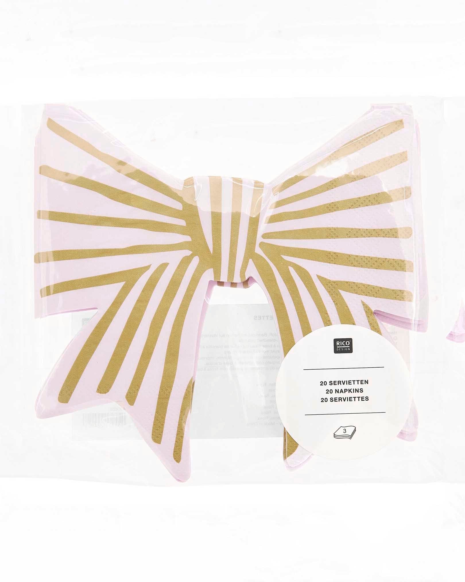 Rico Design - Serviette Schleife | Streifen Rosa - Serviette - ROSA ECK - , ,