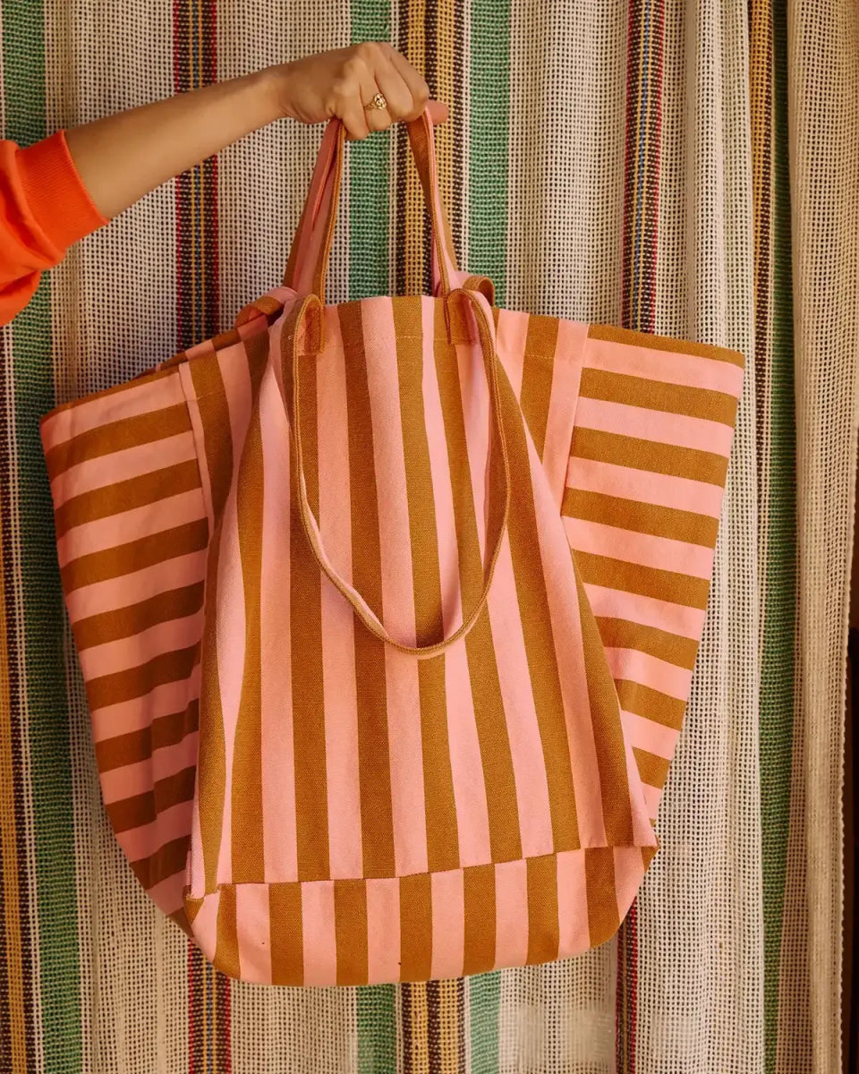 Rose in April - ELISA Einkaufstasche • Stripes Caramel/Strawberry - Tasche - ROSA ECK Concept Store