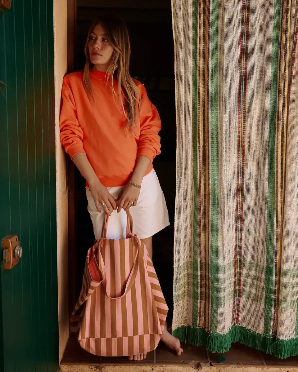 Rose in April - ELISA Einkaufstasche • Stripes Caramel/Strawberry - Tasche - ROSA ECK Concept Store