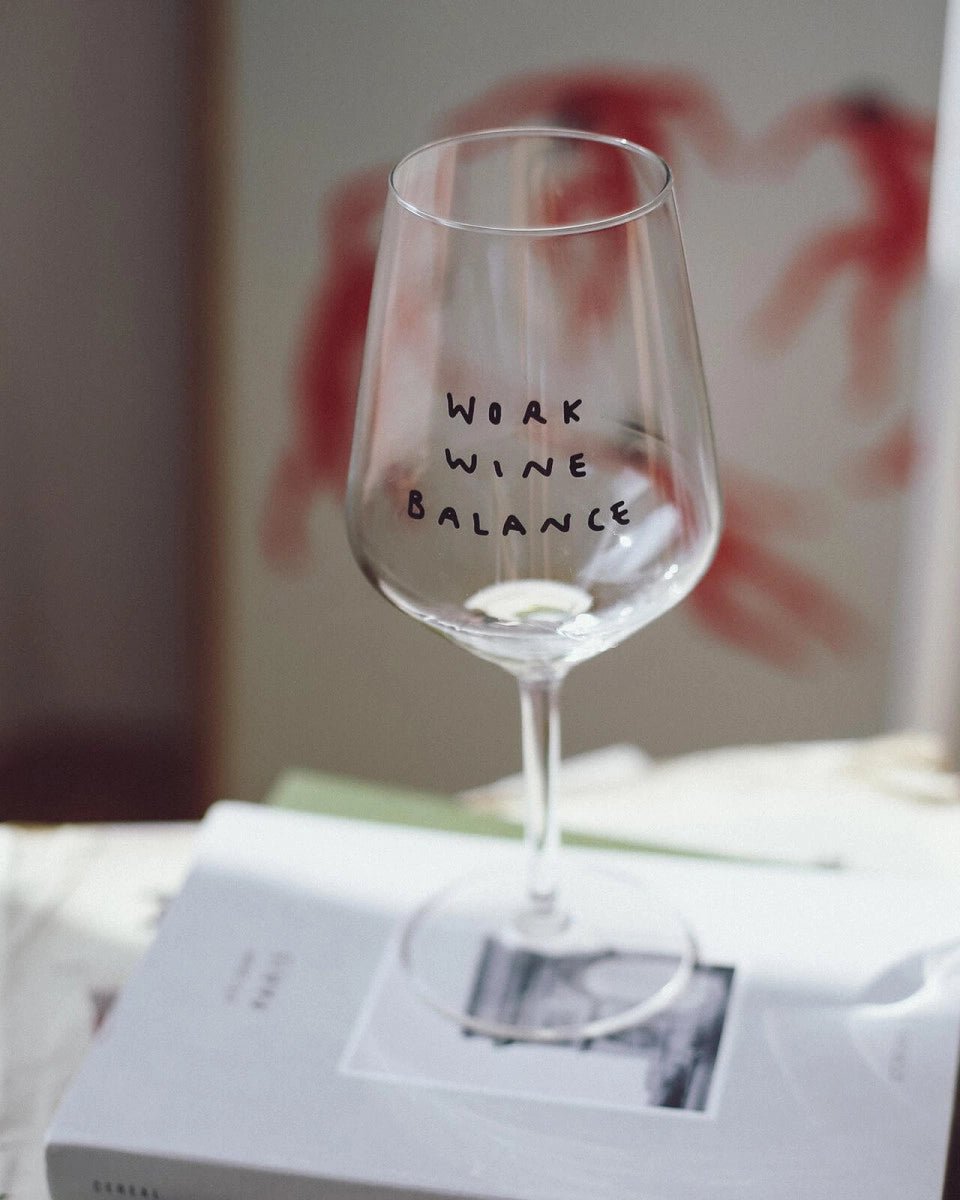 selekkt - WORK WINE BALANCE Weinglas mit Spruch - Trinkglas - ROSA ECK Concept Store