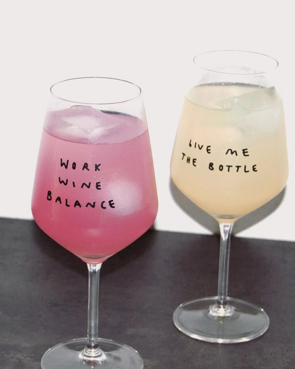 selekkt - WORK WINE BALANCE Weinglas mit Spruch - Trinkglas - ROSA ECK Concept Store