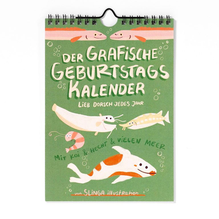 Slinga Illustration - GraFischer Geburtstagskalender für jedes Jahr - ROSA ECK - Fisch, Fische,