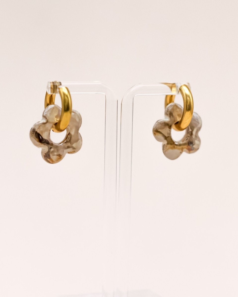 Sonstige - BEIGE CERAMIC FLOWER Hoops - ROSA ECK - Gold, ,