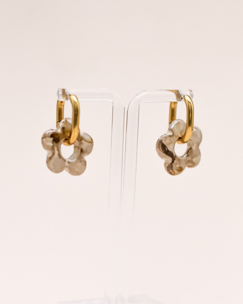 Sonstige - BEIGE CERAMIC FLOWER Hoops - ROSA ECK - Gold, ,