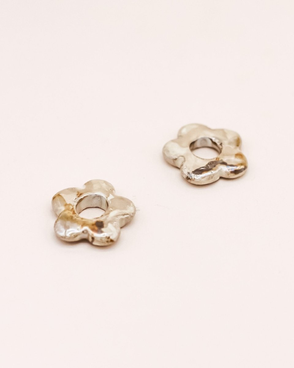 Sonstige - BEIGE CERAMIC FLOWER Hoops - ROSA ECK - Gold, ,