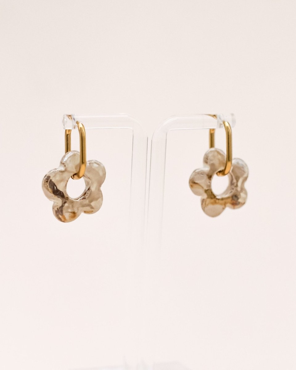Sonstige - BEIGE CERAMIC FLOWER Hoops - ROSA ECK - Gold, ,