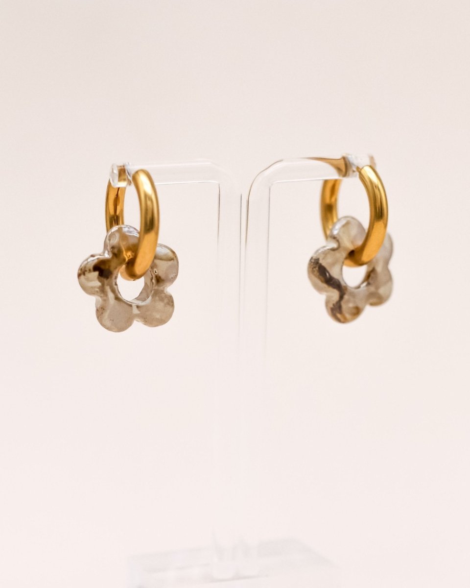 Sonstige - BEIGE CERAMIC FLOWER Hoops - ROSA ECK - Gold, ,