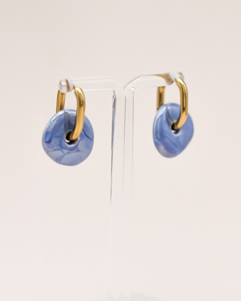 Sonstige - BLUE CERAMIC DONUT Hoops - ROSA ECK - Gold, ,