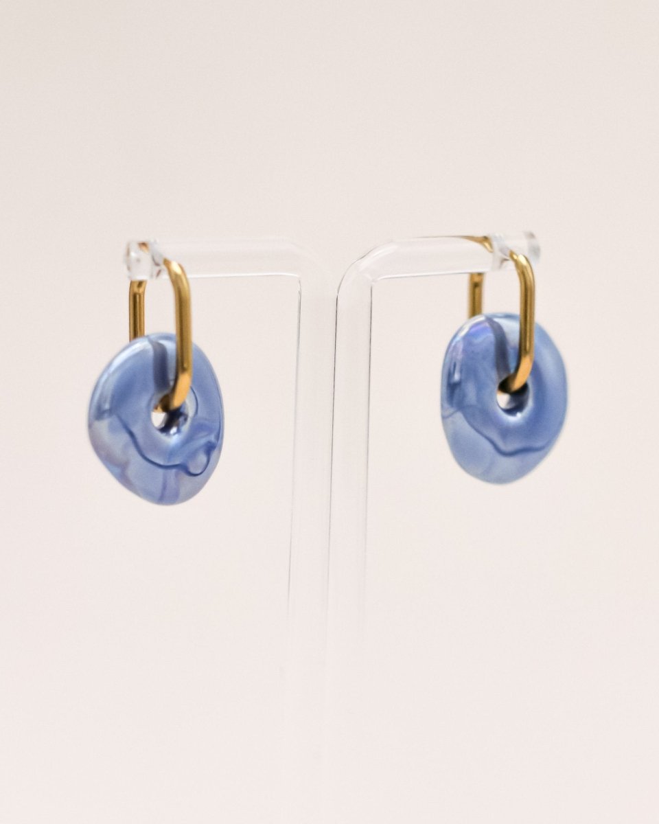 Sonstige - BLUE CERAMIC DONUT Hoops - ROSA ECK - Gold, ,