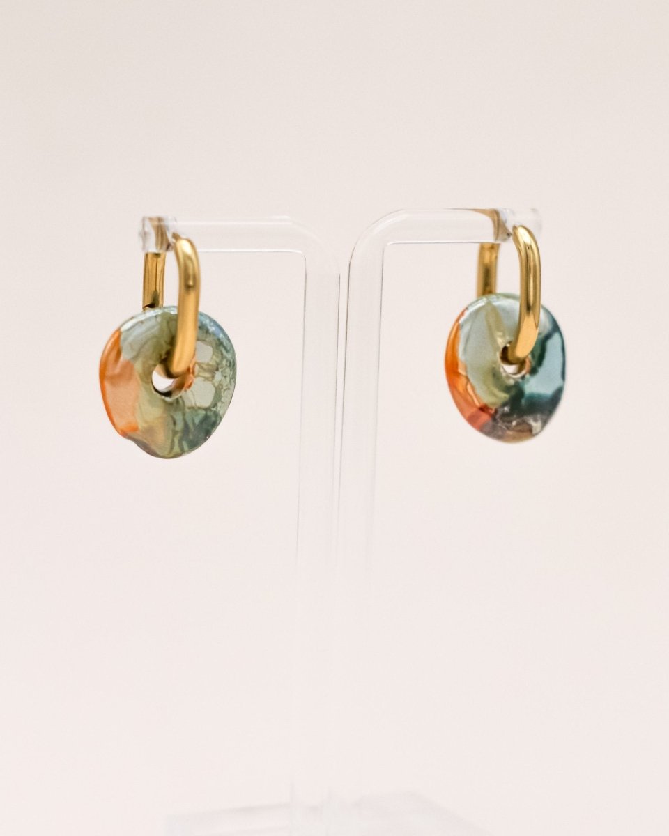 Sonstige - GREEN/ORANGE CERAMIC DONUT Hoops - ROSA ECK - Gold, Grün,