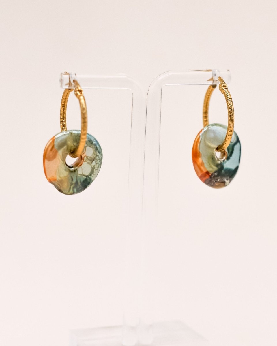 Sonstige - GREEN/ORANGE CERAMIC DONUT Hoops - ROSA ECK - Gold, Grün,